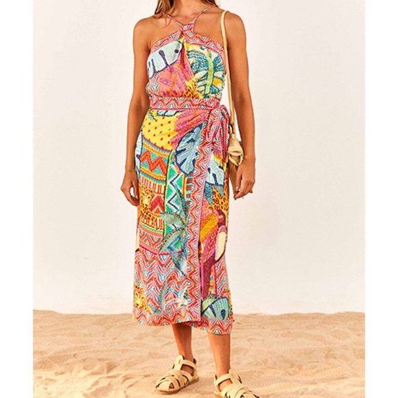 Farm rio xs tapestry wrap halter neck dress new - Picture 1 of 5